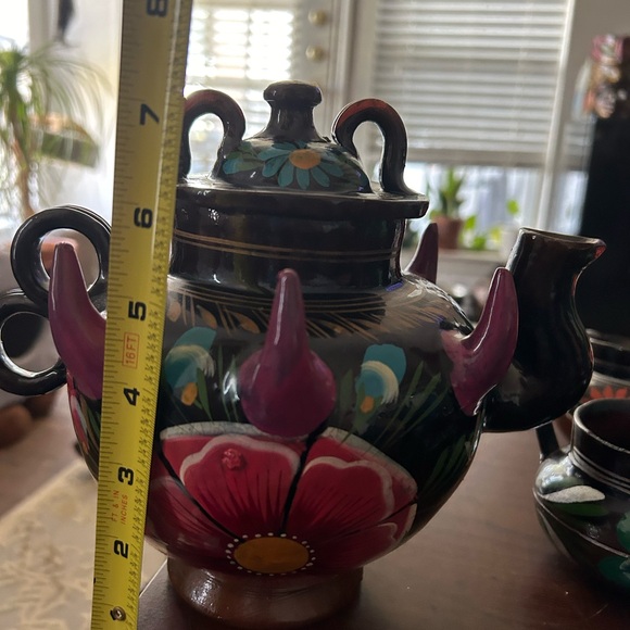 Vintage Red Clay Tea Pot | Terra Cotta Pottery Tea Pot with Tea Cups |